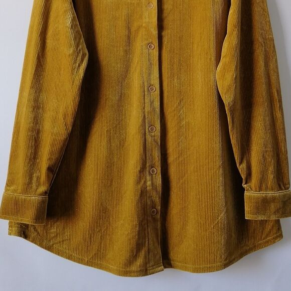 NWT Soft Surroundings Amber Green Textured Velvet Boyfriend Shirt L Shimmer - Picture 4 of 6
